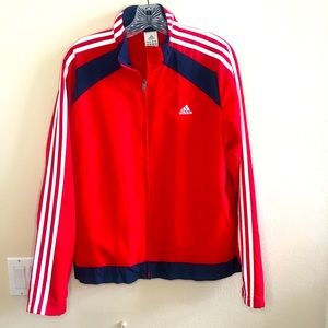 Adidas Jackets \u0026 Coats | Adidas Red with White 3 Stripes Jacket Large Light Weight Mesh Lining Navy Trim | Color: Red/White | Size: L | Pm-24758912's